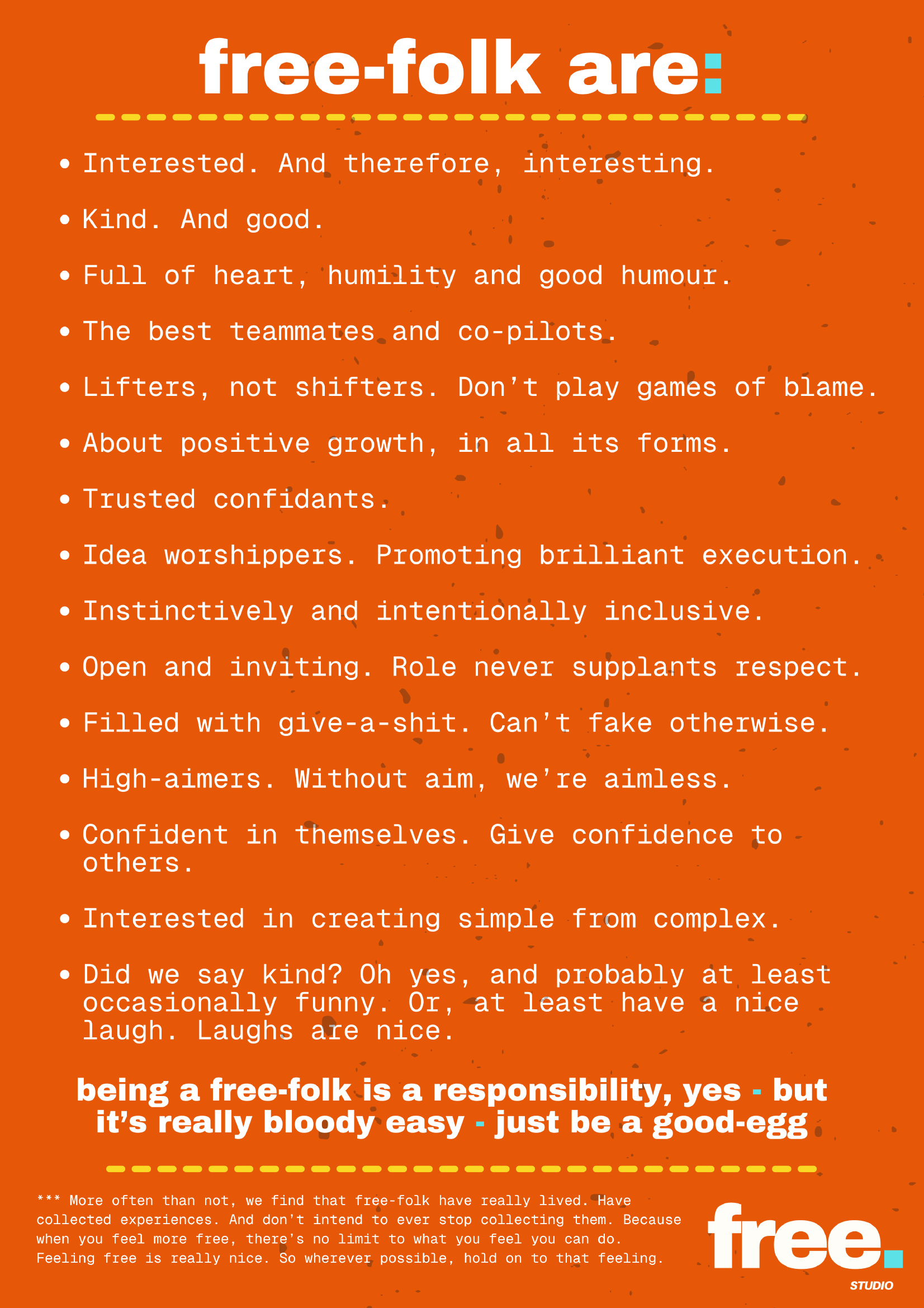 The free-folk are good eggs charter — a one-page description of what it means to be a free-folk